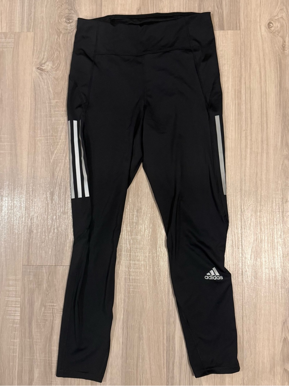 adidas Women’s Black Running Leggings with White Side Stripes